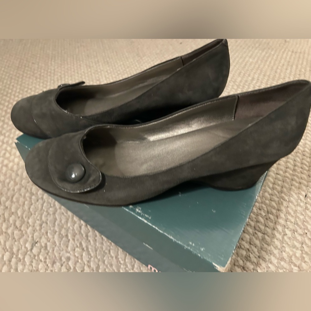 Rich Gray Suede Wedge Heels